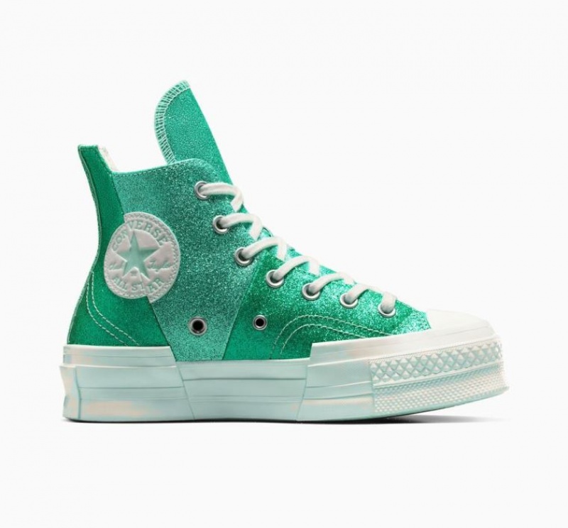 Turquoise Converse Chuck 70 Plus Glitter Women\'s High Tops | NZ NDAYK8670