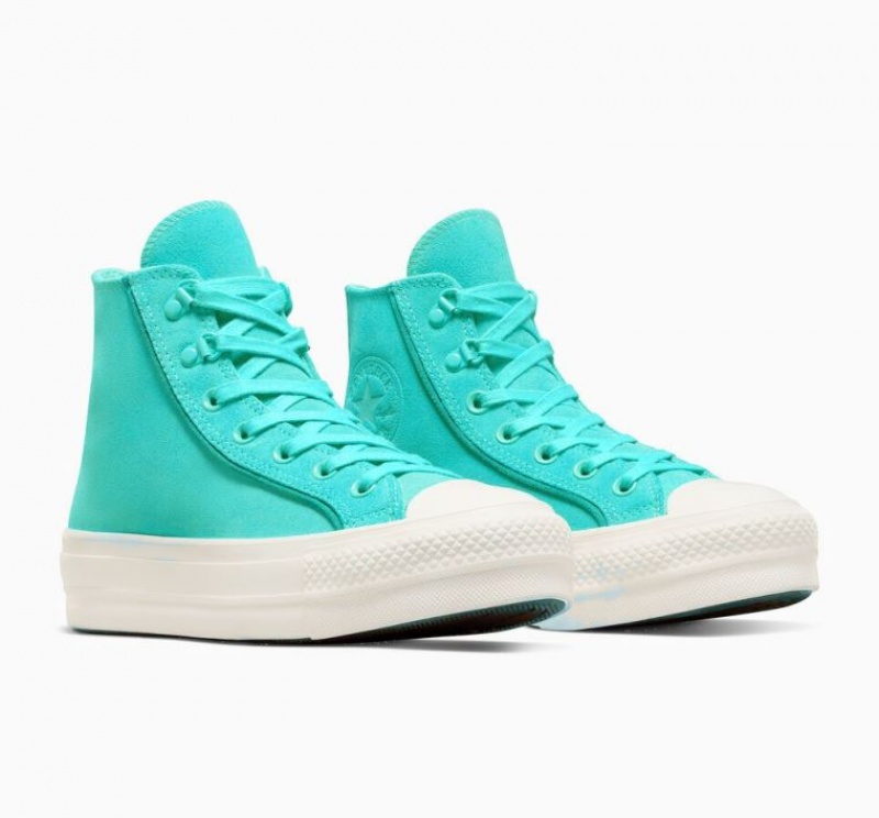 Turquoise Converse Chuck Taylor All Star Lift Suede Women's Platform Sneakers | NZ WVRHQ4725