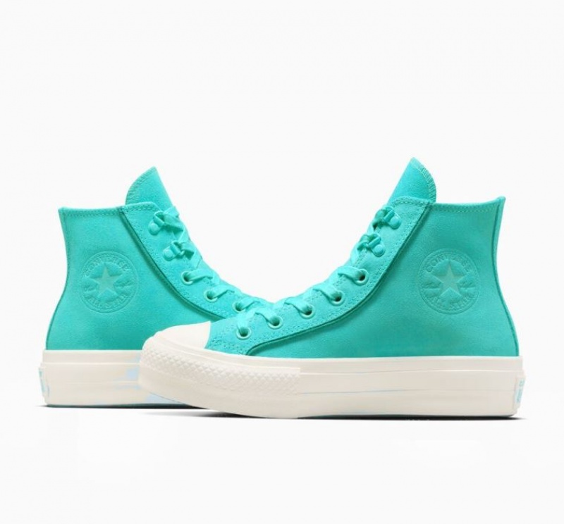 Turquoise Converse Chuck Taylor All Star Lift Suede Women's Platform Sneakers | NZ WVRHQ4725