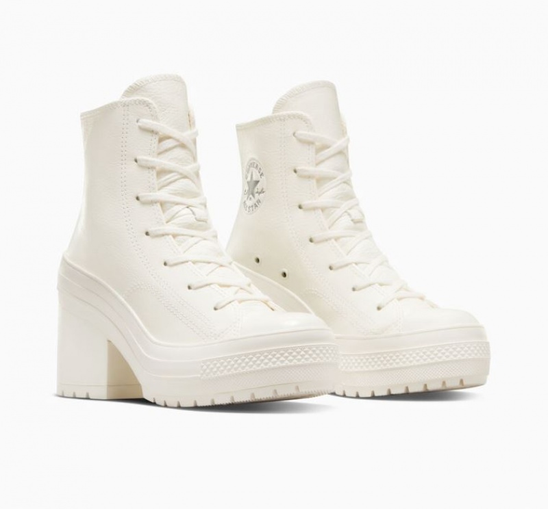 White Converse Chuck 70 De Luxe Heel Leather Women's High Tops | NZ KXZIB7591