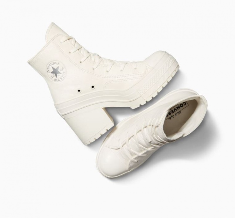 White Converse Chuck 70 De Luxe Heel Leather Women's High Tops | NZ KXZIB7591