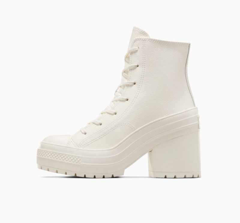 White Converse Chuck 70 De Luxe Heel Leather Women's High Tops | NZ KXZIB7591