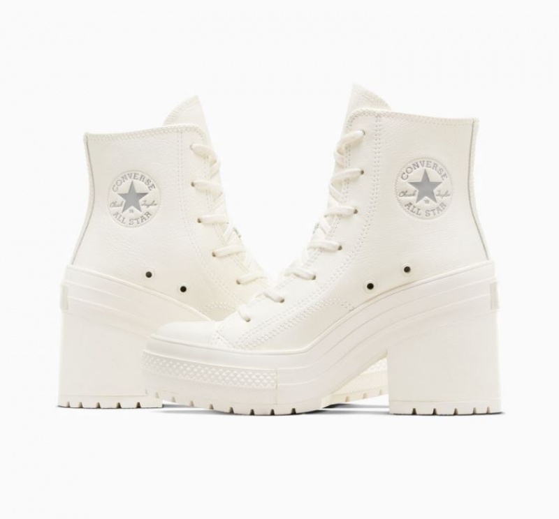 White Converse Chuck 70 De Luxe Heel Leather Women's High Tops | NZ KXZIB7591