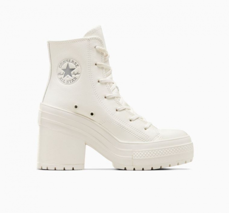 White Converse Chuck 70 De Luxe Heel Leather Women\'s High Tops | NZ KXZIB7591