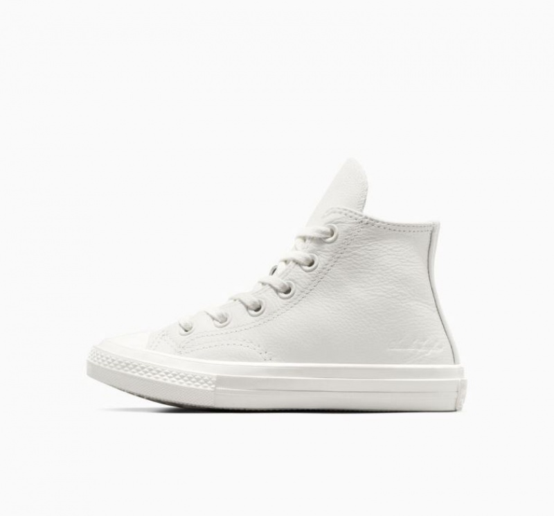 White Converse Chuck 70 Leather Kids' High Tops | NZ TXQHJ1869