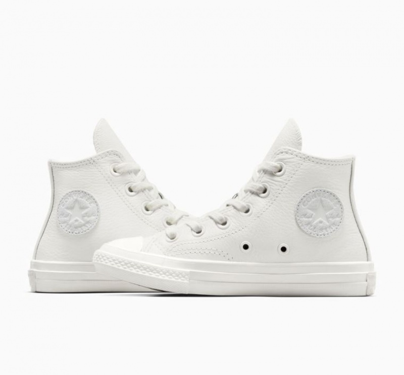 White Converse Chuck 70 Leather Kids' High Tops | NZ TXQHJ1869