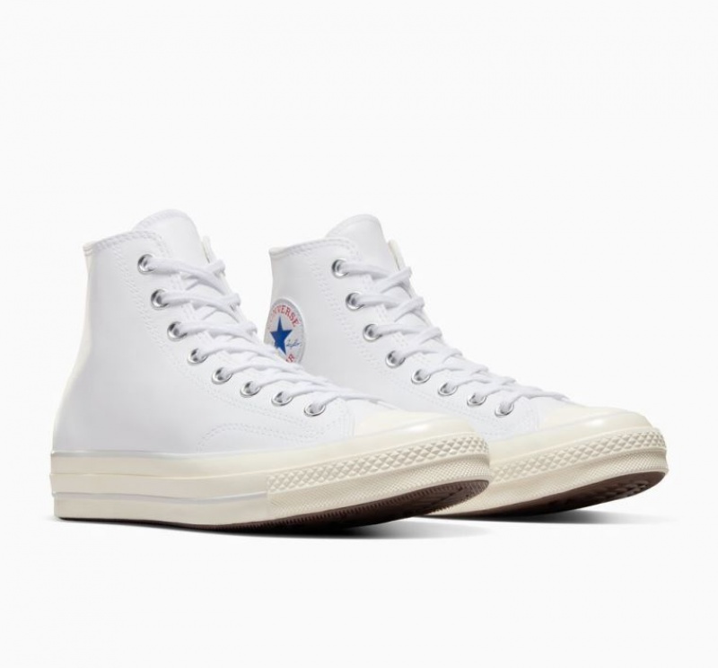 White Converse Chuck 70 Leather Men's High Tops | NZ FISCG3458