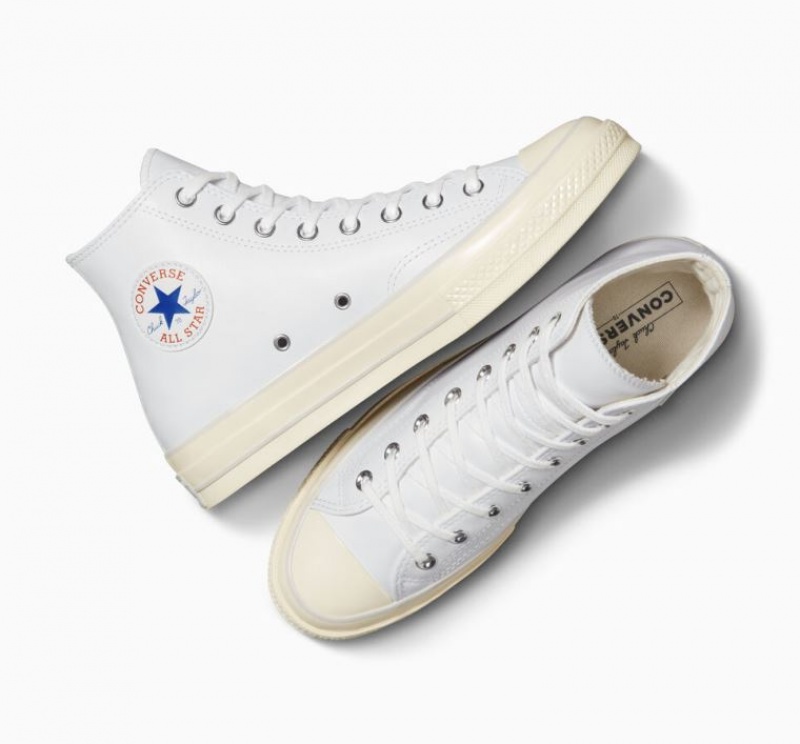 White Converse Chuck 70 Leather Men's High Tops | NZ FISCG3458