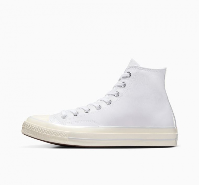 White Converse Chuck 70 Leather Men's High Tops | NZ FISCG3458