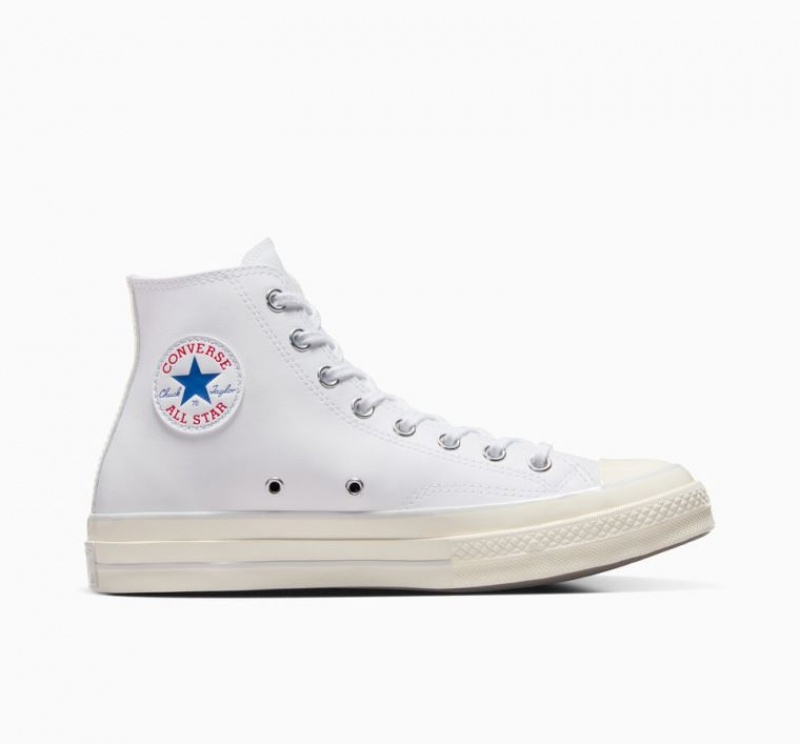 White Converse Chuck 70 Leather Men\'s High Tops | NZ FISCG3458