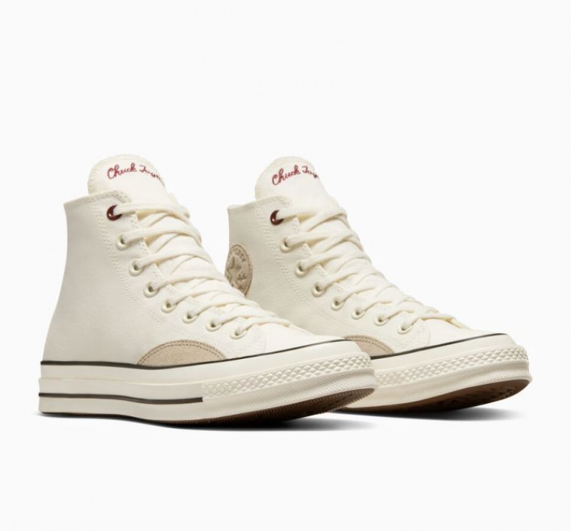 White Converse Chuck 70 Mixed Materials Men's High Tops | NZ UQIDN8932