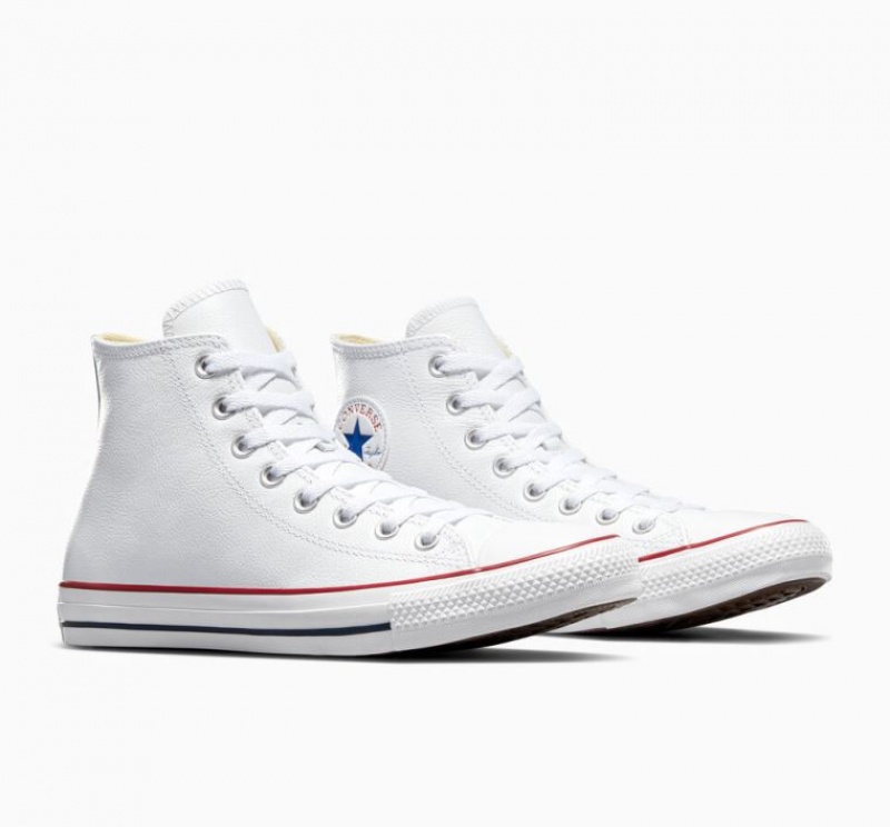 White Converse Chuck Taylor All Star Leather Men's High Tops | NZ SHNER1439