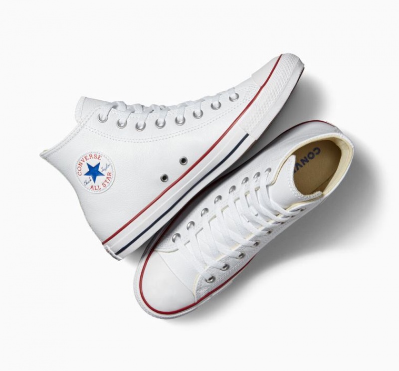 White Converse Chuck Taylor All Star Leather Men's High Tops | NZ SHNER1439