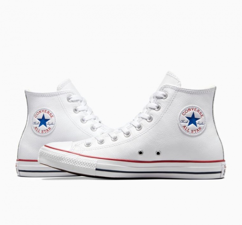 White Converse Chuck Taylor All Star Leather Men's High Tops | NZ SHNER1439