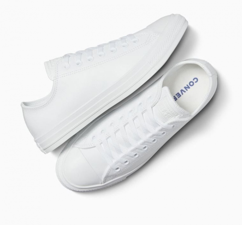 White Converse Chuck Taylor All Star Leather Men's Low Tops | NZ AVOXZ0426