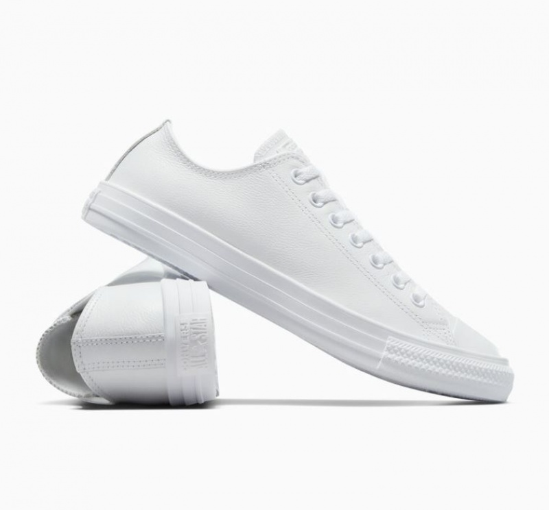 White Converse Chuck Taylor All Star Leather Men's Low Tops | NZ AVOXZ0426