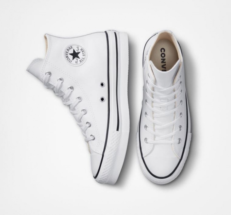 White Converse Chuck Taylor All Star Lift Leather Kids' Platform Sneakers | NZ FLMBZ4819