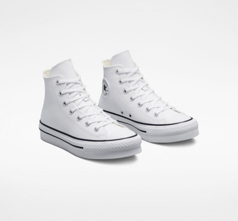 White Converse Chuck Taylor All Star Lift Leather Kids' Platform Sneakers | NZ FLMBZ4819