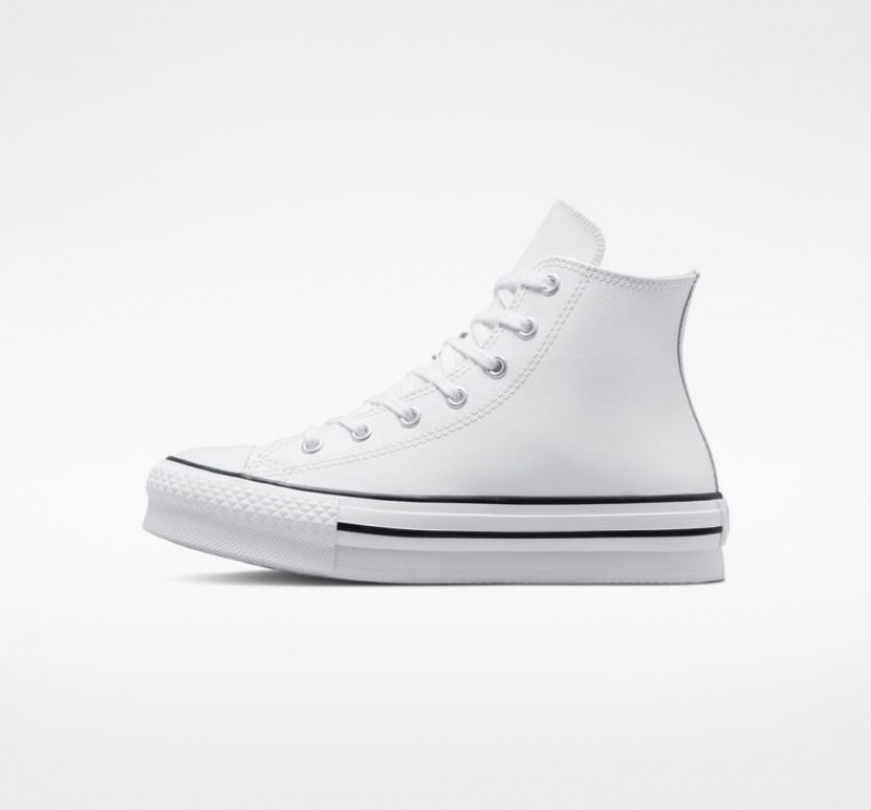 White Converse Chuck Taylor All Star Lift Leather Kids' Platform Sneakers | NZ FLMBZ4819