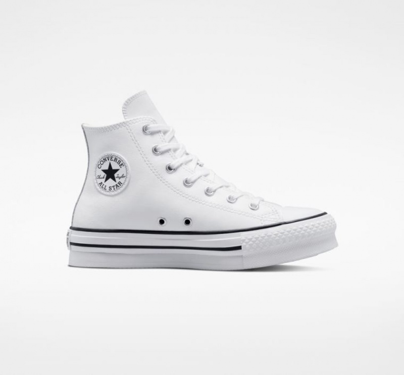 White Converse Chuck Taylor All Star Lift Leather Kids\' Platform Sneakers | NZ FLMBZ4819