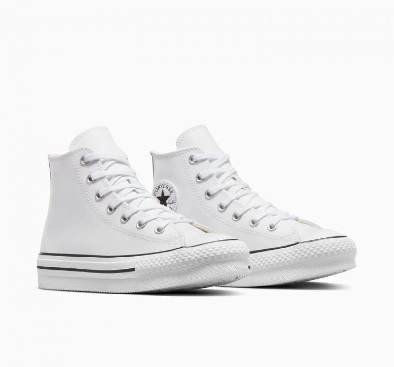 White Converse Chuck Taylor All Star Lift Leather Kids' Platform Sneakers | NZ MIHVY2973