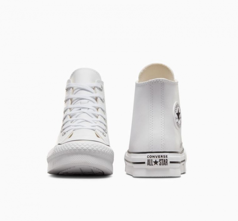 White Converse Chuck Taylor All Star Lift Leather Kids' Platform Sneakers | NZ MIHVY2973