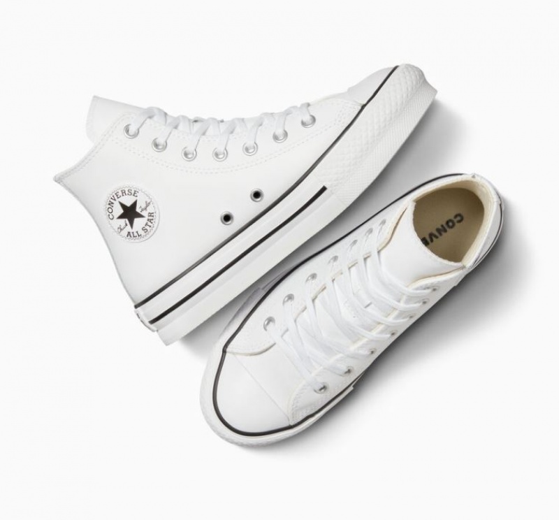 White Converse Chuck Taylor All Star Lift Leather Kids' Platform Sneakers | NZ MIHVY2973