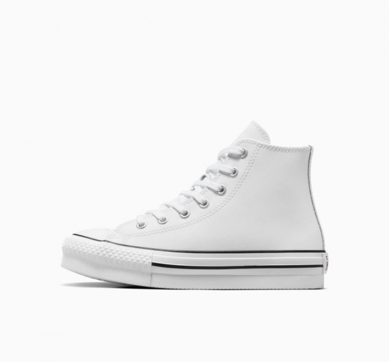 White Converse Chuck Taylor All Star Lift Leather Kids' Platform Sneakers | NZ MIHVY2973