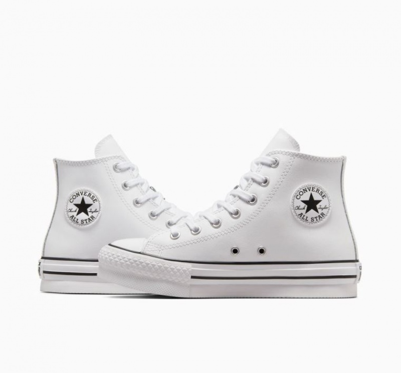 White Converse Chuck Taylor All Star Lift Leather Kids' Platform Sneakers | NZ MIHVY2973