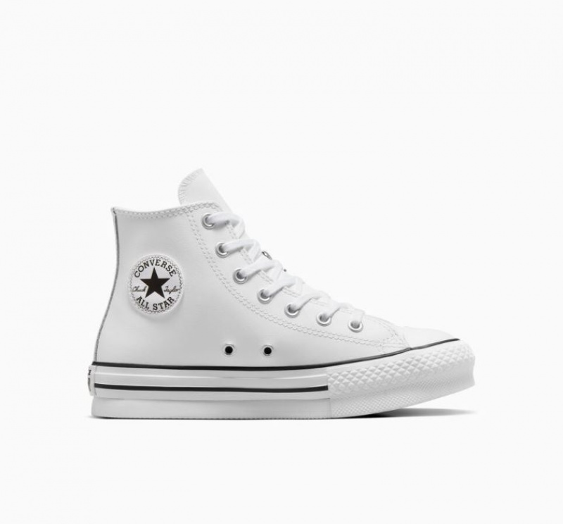 White Converse Chuck Taylor All Star Lift Leather Kids\' Platform Sneakers | NZ MIHVY2973