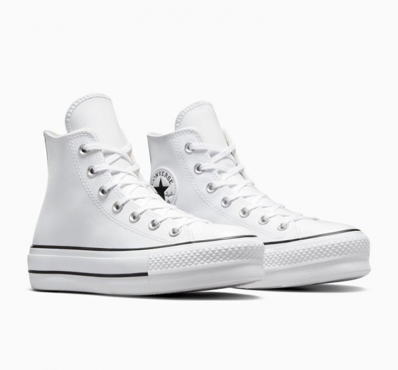 White Converse Chuck Taylor All Star Lift Leather Women's Platform Sneakers | NZ ISOQD4176