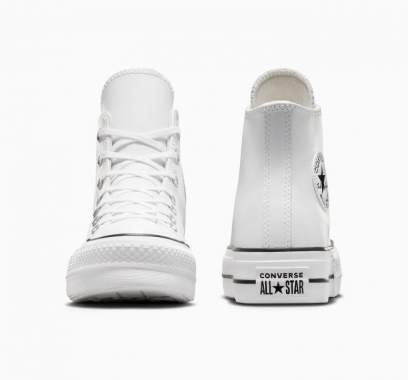 White Converse Chuck Taylor All Star Lift Leather Women's Platform Sneakers | NZ ISOQD4176