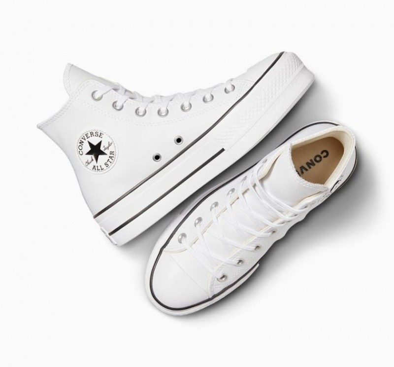 White Converse Chuck Taylor All Star Lift Leather Women's Platform Sneakers | NZ ISOQD4176