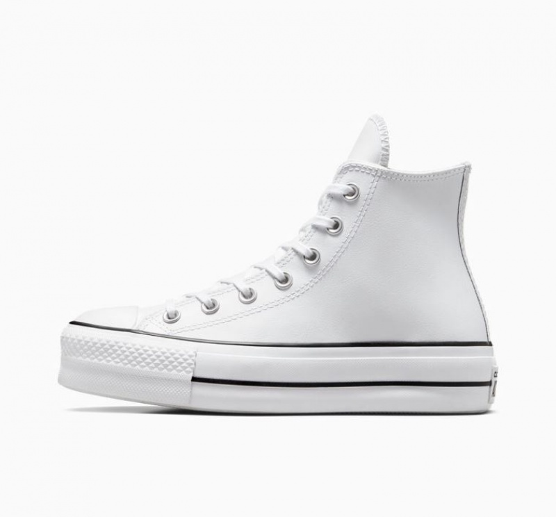 White Converse Chuck Taylor All Star Lift Leather Women's Platform Sneakers | NZ ISOQD4176