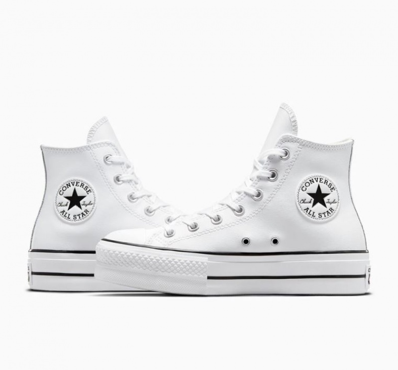 White Converse Chuck Taylor All Star Lift Leather Women's Platform Sneakers | NZ ISOQD4176