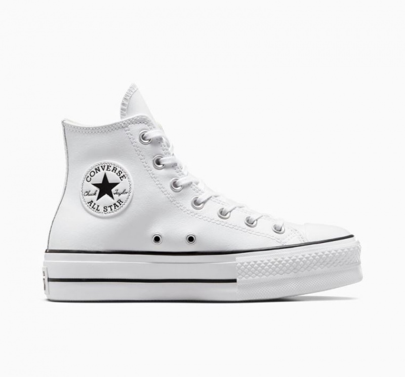 White Converse Chuck Taylor All Star Lift Leather Women\'s Platform Sneakers | NZ ISOQD4176