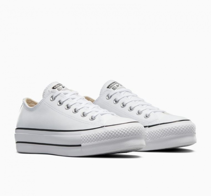 White Converse Chuck Taylor All Star Lift Leather Women's Platform Sneakers | NZ YLGQA4869