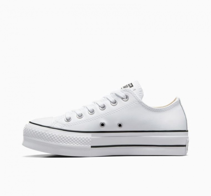 White Converse Chuck Taylor All Star Lift Leather Women's Platform Sneakers | NZ YLGQA4869