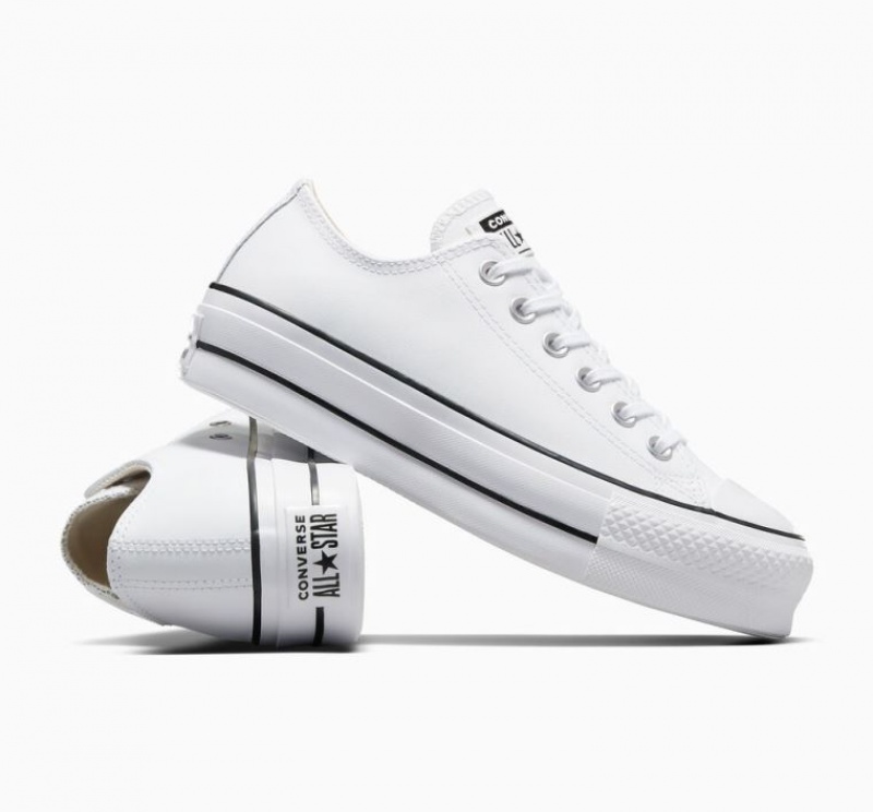 White Converse Chuck Taylor All Star Lift Leather Women's Platform Sneakers | NZ YLGQA4869