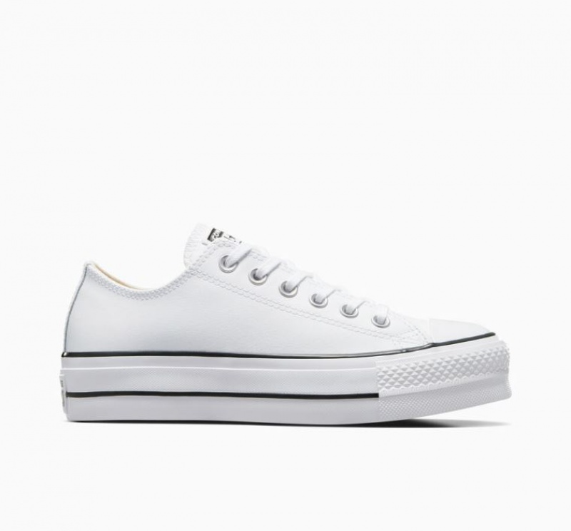 White Converse Chuck Taylor All Star Lift Leather Women\'s Platform Sneakers | NZ YLGQA4869