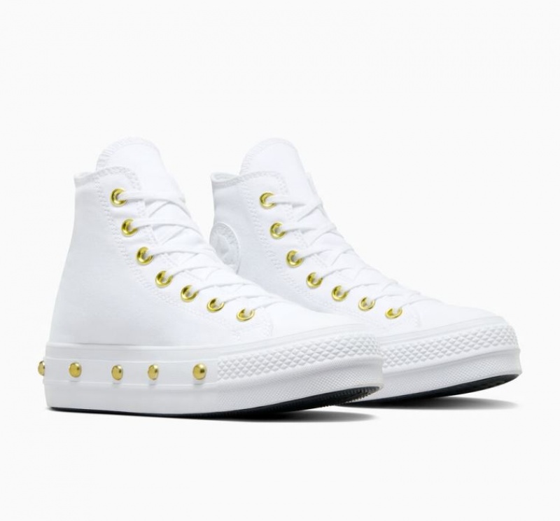 White Converse Chuck Taylor All Star Lift Star Studded Women's Platform Sneakers | NZ AUKNQ5743