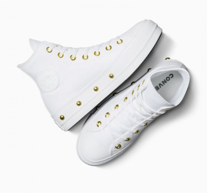 White Converse Chuck Taylor All Star Lift Star Studded Women's Platform Sneakers | NZ AUKNQ5743