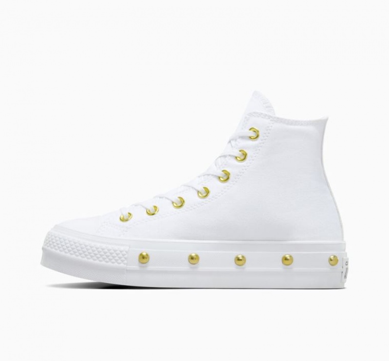 White Converse Chuck Taylor All Star Lift Star Studded Women's Platform Sneakers | NZ AUKNQ5743