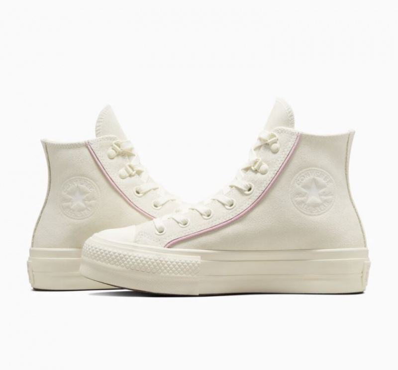 White Converse Chuck Taylor All Star Lift Suede Women's Platform Sneakers | NZ SFHIR0961