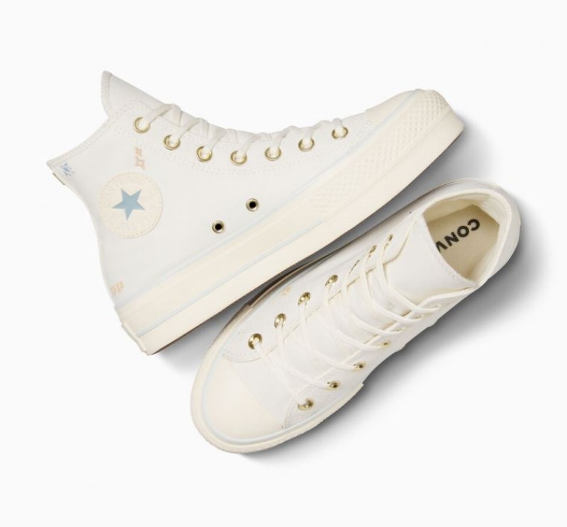 White Converse Chuck Taylor All Star Lift Tiny Tattoos Women's Platform Sneakers | NZ TCZRD6312