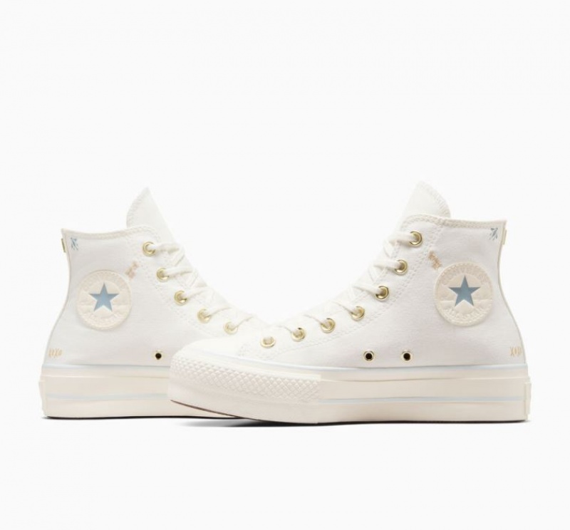 White Converse Chuck Taylor All Star Lift Tiny Tattoos Women's Platform Sneakers | NZ TCZRD6312