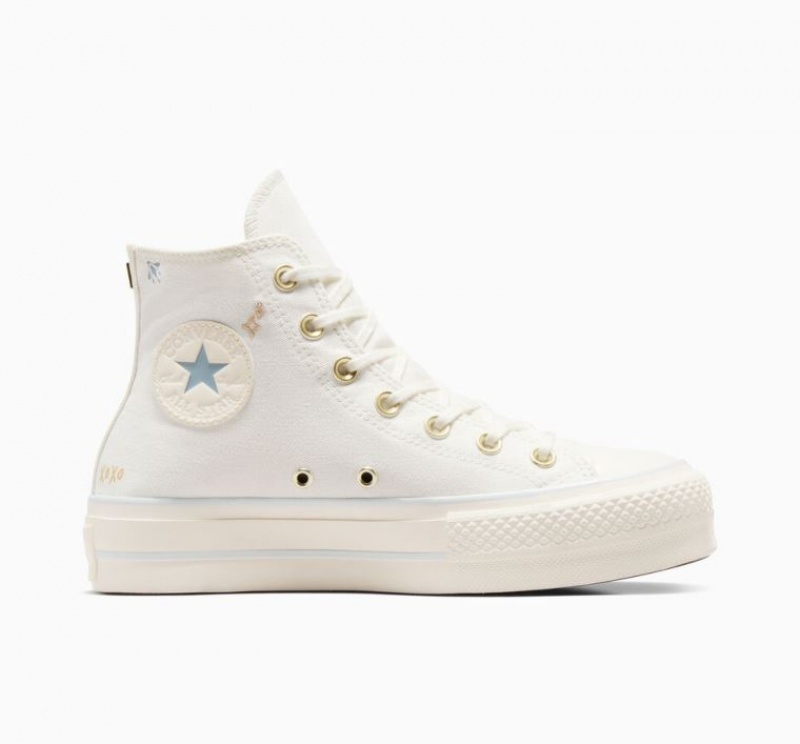 White Converse Chuck Taylor All Star Lift Tiny Tattoos Women\'s Platform Sneakers | NZ TCZRD6312